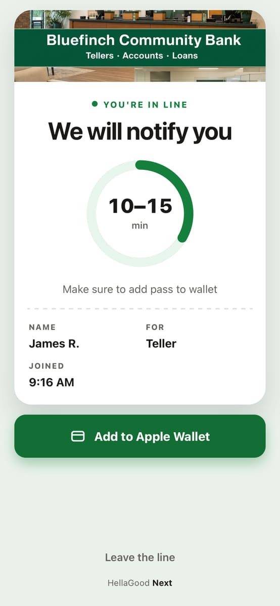 Smart pass: a place in the wait for the teller, with the minutes left