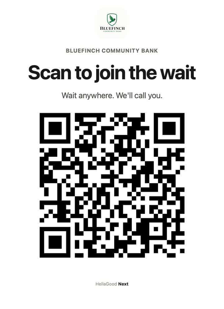 The printed QR sign: Scan to join the wait