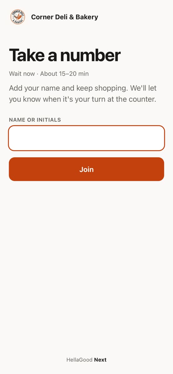 After scanning: type a name and take a number