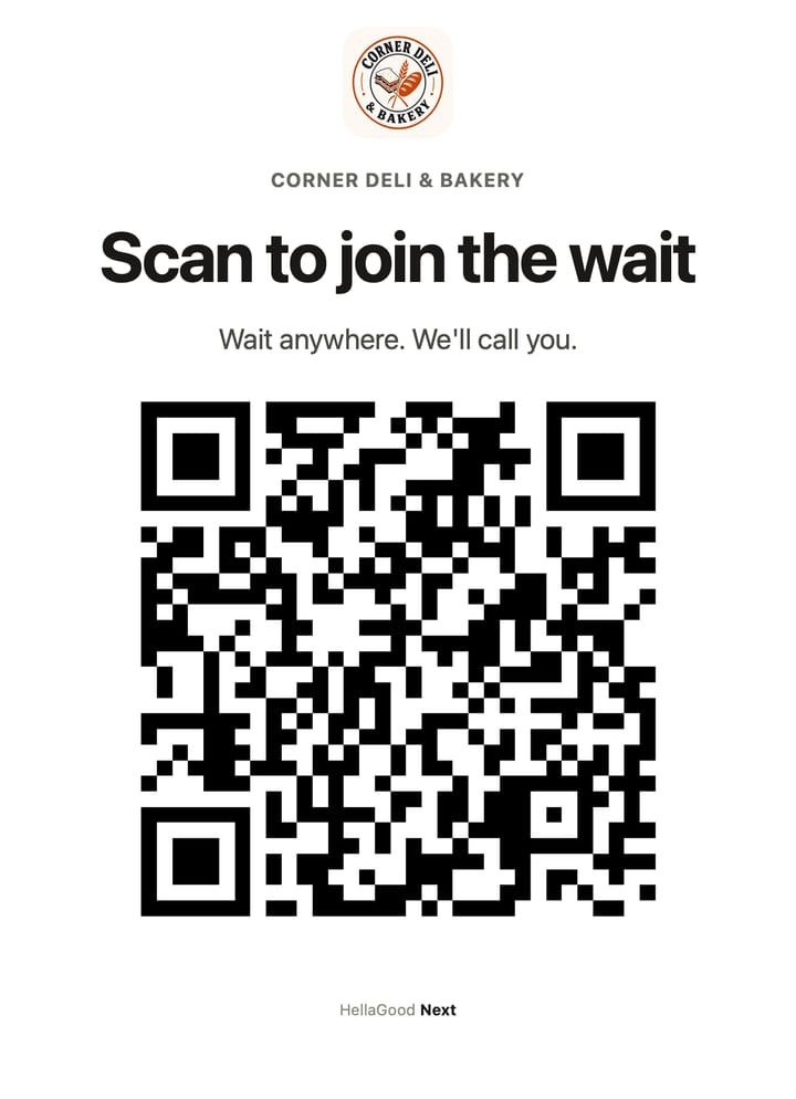The printed QR sign: Scan to join the wait