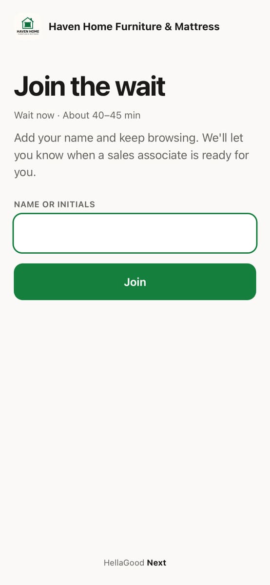 After scanning: type a name and join the wait