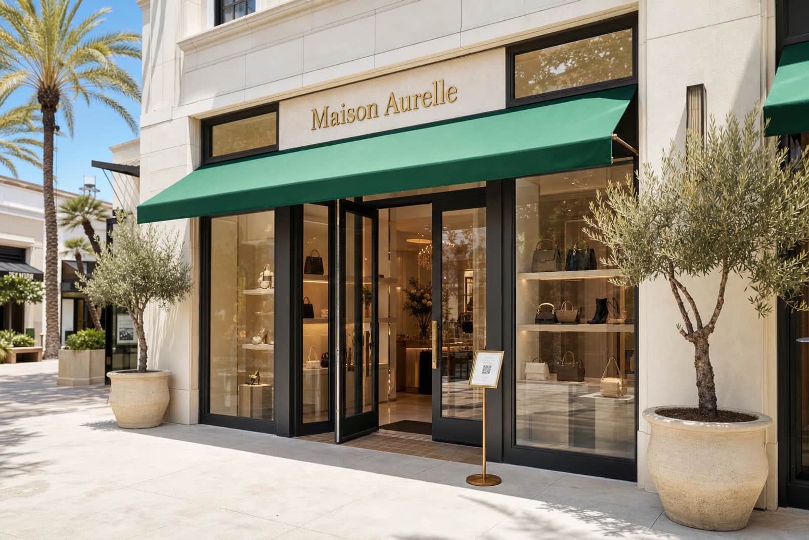 Maison Aurelle, a luxury boutique with an emerald awning