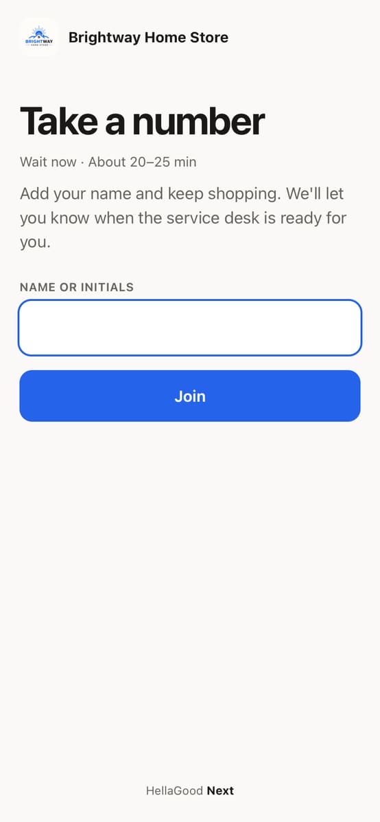 After scanning: type a name and take a number