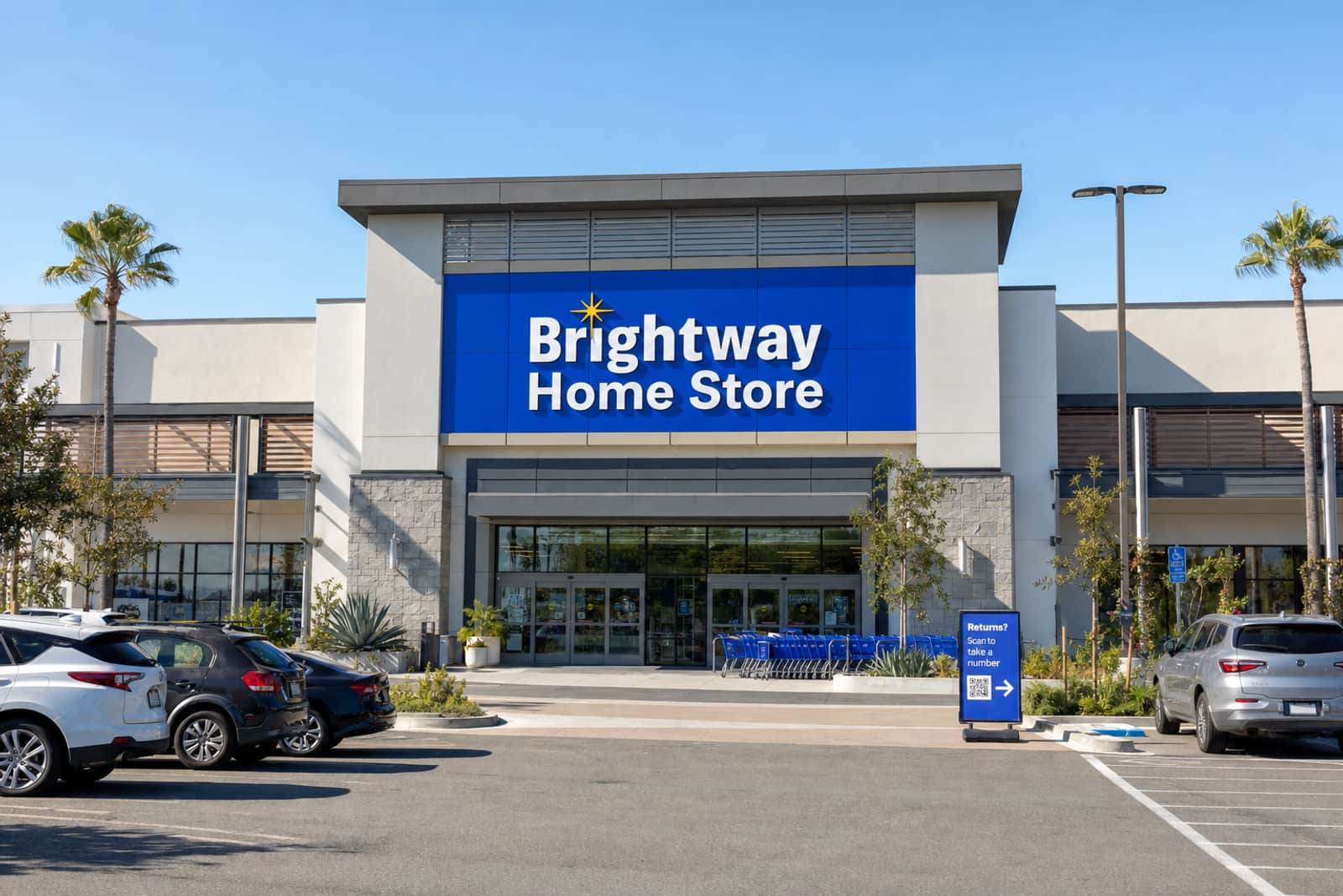 Brightway Home Store, a large store with a blue sign