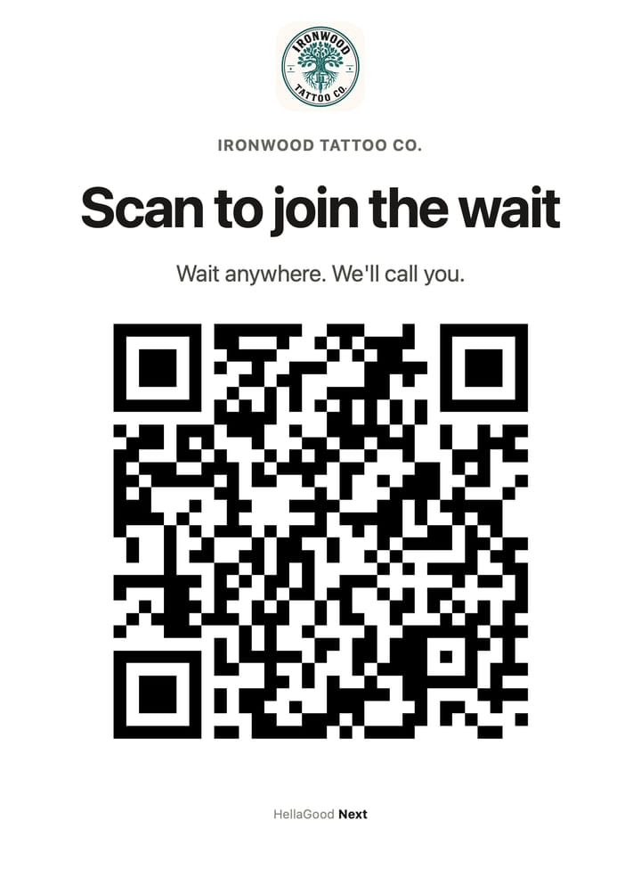 The printed QR sign: Scan to join the wait